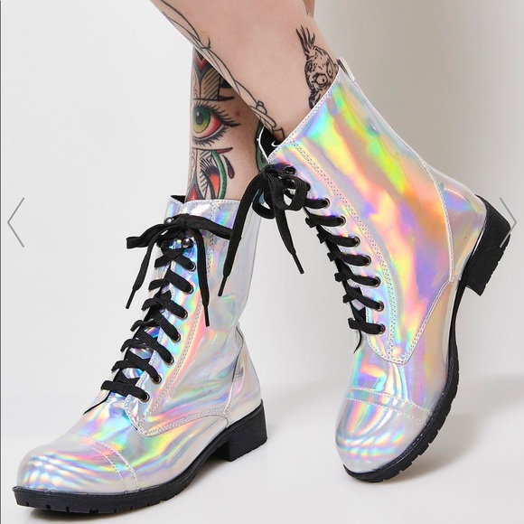 Dolls Kill Shoes - Holographic combat boots **brand new**